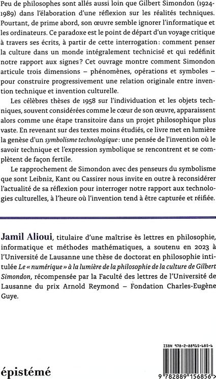 Quatrième de couverture de « Le symbolisme technologique de Gilbert Simondon »
