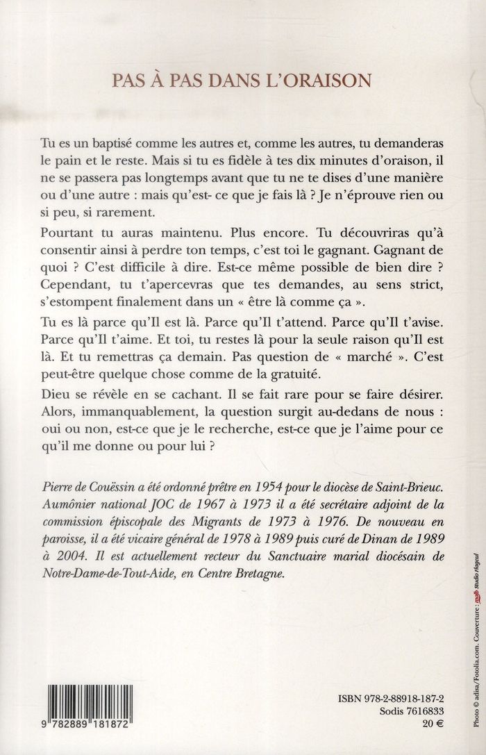 Quatrième de couverture de « PAS A PAS DANS L'ORAISON »
