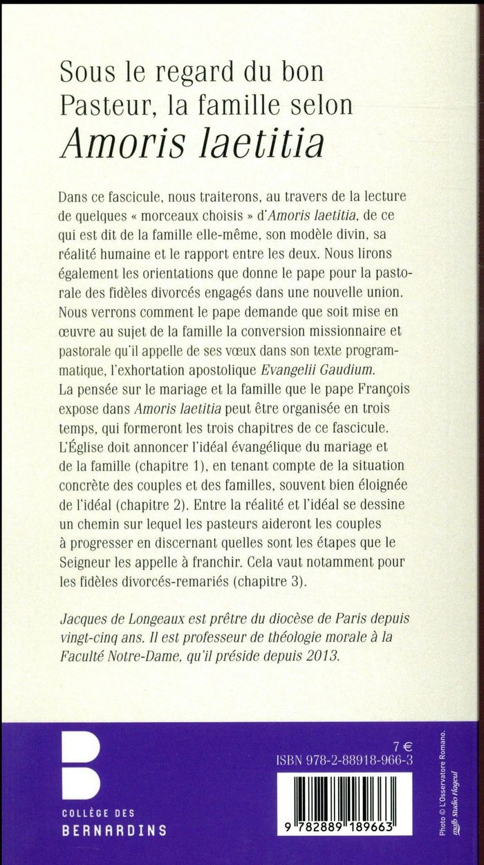 Quatrième de couverture de « SOUS LE REGARD DU BON PASTEUR, LA FAMILLE »
