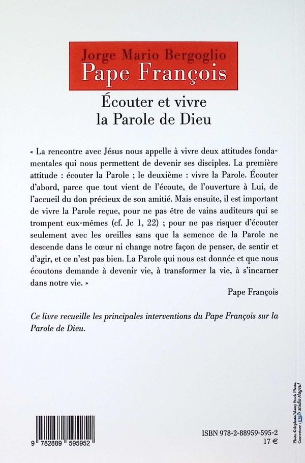Quatrième de couverture de « Écouter et vivre la parole de Dieu »
