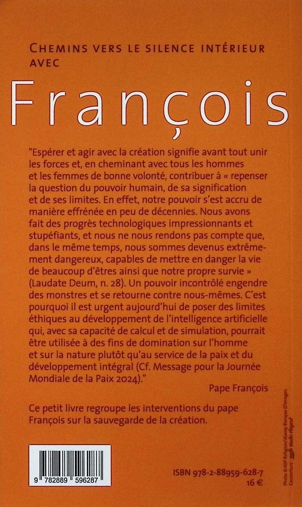 Quatrième de couverture de « Chemins vers le silence intérieur avec François : espère et agis avec la création »