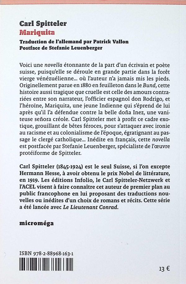 Quatrième de couverture de « Mariquita : une nouvelle de la forêt vierge sud-américaine par don Rodrigo Mendoza de Gibraleon y Lucena... »