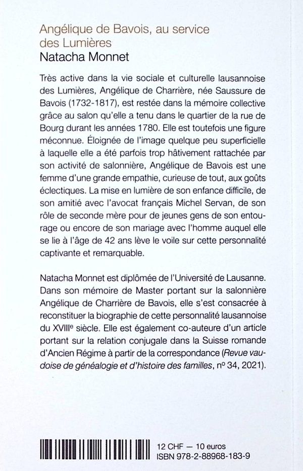 Quatrième de couverture de « Angélique de Bavois : au service des Lumières »