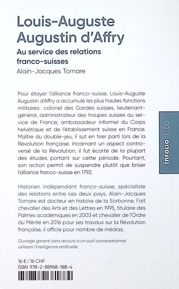 Quatrième de couverture de « Louis-Auguste-Augustin d'Affry, 1713-1793 : au service des relations franco-suisses »