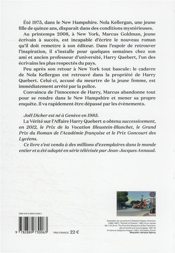 Quatrième de couverture de « La vérité sur l'affaire Harry Quebert : roman »