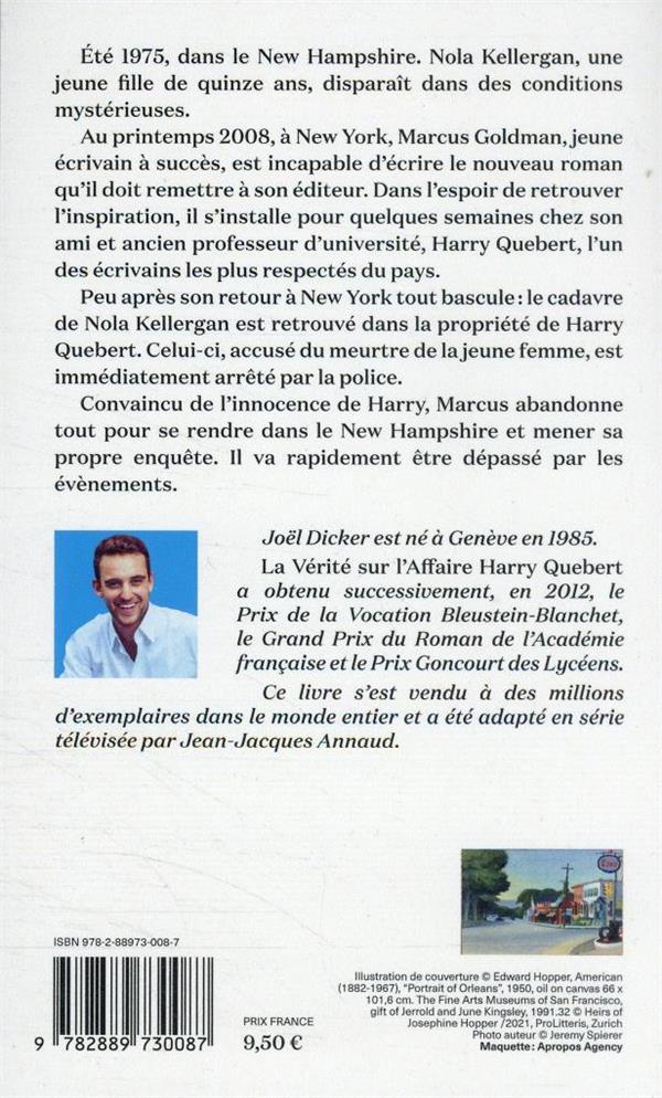 Quatrième de couverture de « LA VERITE SUR L'AFFAIRE HARRY QUEBERT »