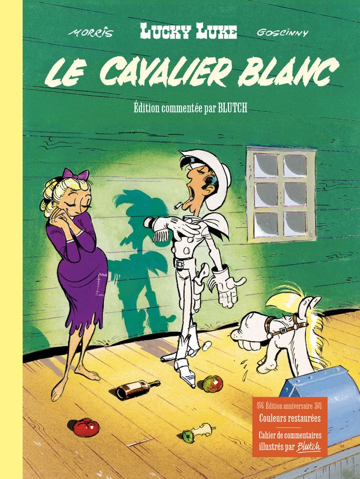 Couverture du livre « LUCKY LUKE - EDITION COMMENTEE - TOME 1 - LE CAVALIER BLANC » de Morris/goscinny, librairie Les Contes Infusés à Corte