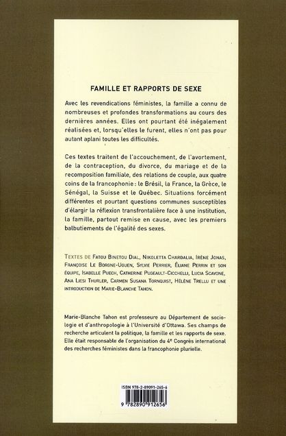 Quatrième de couverture de « FAMILLE ET RAPPORTS DE SEXE »