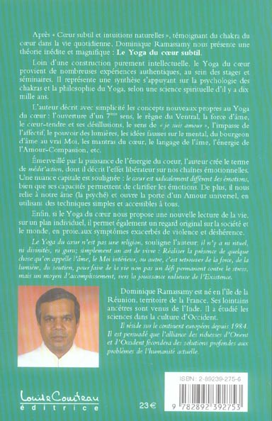 Quatrième de couverture de « YOGA DU COEUR SUBTIL »