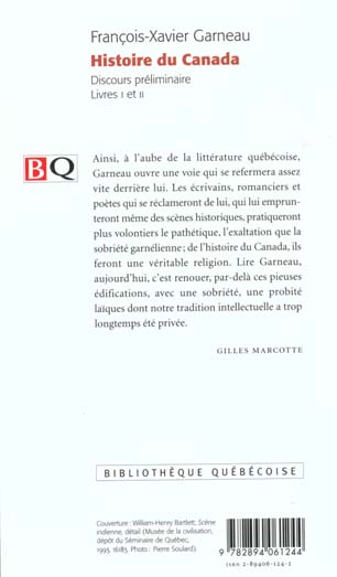 Quatrième de couverture de « HISTOIRE DU CANADA. DISCOURS PRELIMINAIRE. LIVRES I ET II »