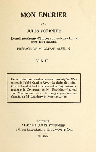 Couverture du livre « MON ENCRIER » de Jules Fournier, librairie Les Contes Infusés à Corte