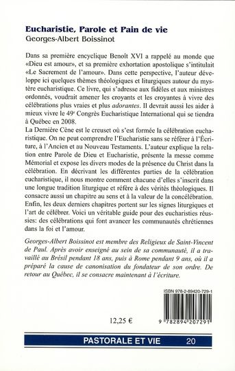Quatrième de couverture de « EUCHARISTIE PAROLE ET PAIN DE VIE »