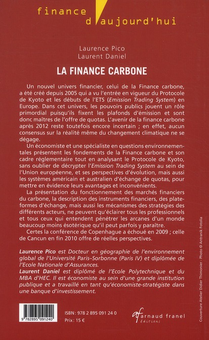 Quatrième de couverture de « LA FINANCE CARBONE - DE LA REGULATION A LA SPECULATION »
