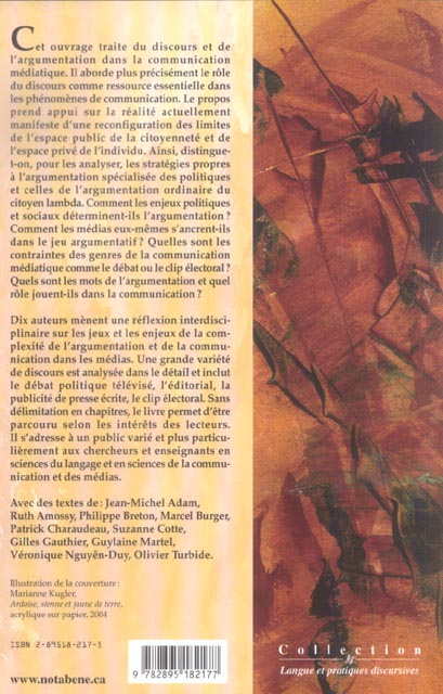 Quatrième de couverture de « ARGUMENTATION ET COMMUNICATION DANS LES MEDIAS »