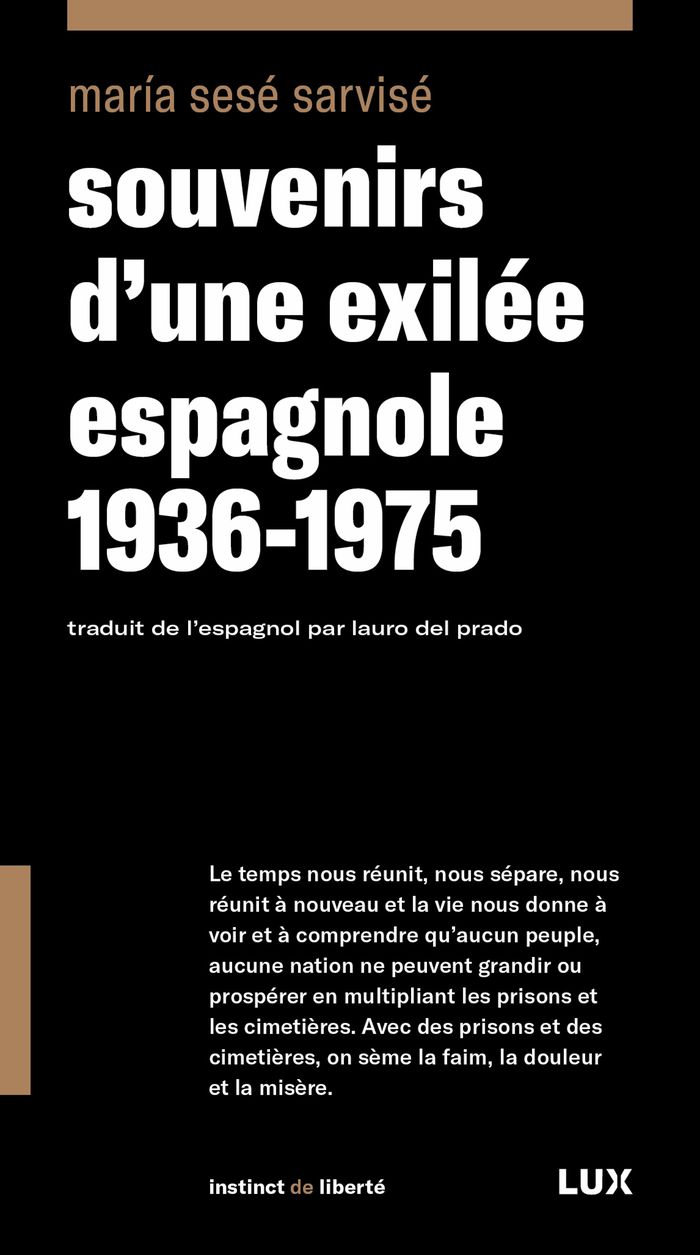 Couverture du livre « Souvenirs d une exilée espagnole : 1936-1975 » de María Sesé Sarvisé, librairie Les Contes Infusés à Corte