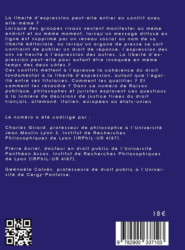 Quatrième de couverture de « LA LIBERTE D'EXPRESSION EN CONFLITS »