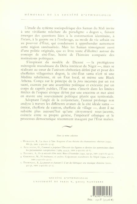 Quatrième de couverture de « POUSSIERE, O POUSSIERE ! - LA CITE-ETAT SAMA DU PAYS DOGON, MALI »