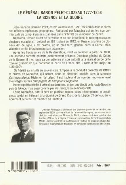 Quatrième de couverture de « LE GENERAL BARON PELET-CLOZEAU - LA SCIENCE ET LA GLOIRE - KRONOS N  27 »