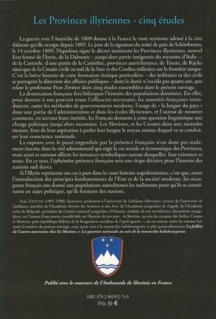 Quatrième de couverture de « LES PROVINCES ILLYRIENNES - CINQ ETUDES - INSTITUT NAPOLEON N  6 »