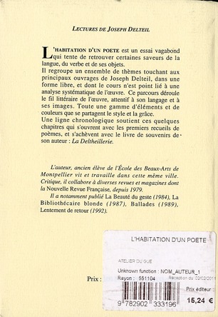 Quatrième de couverture de « L'HABITATION D'UN POETE »