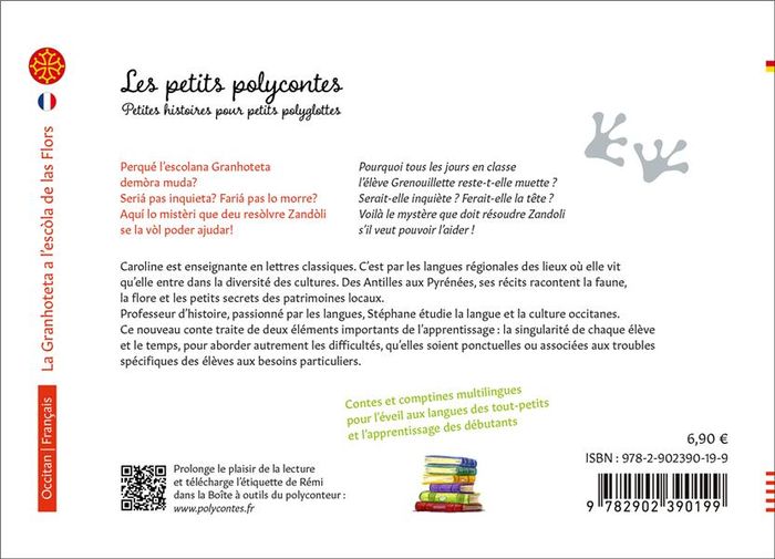 Quatrième de couverture de « LA GRANHOTETA A LESCOLA DE LAS FLORS - GRENOUILLETTE A LECOLE DES FLEURS BILINGUE OCCITAN-FRANCAIS »