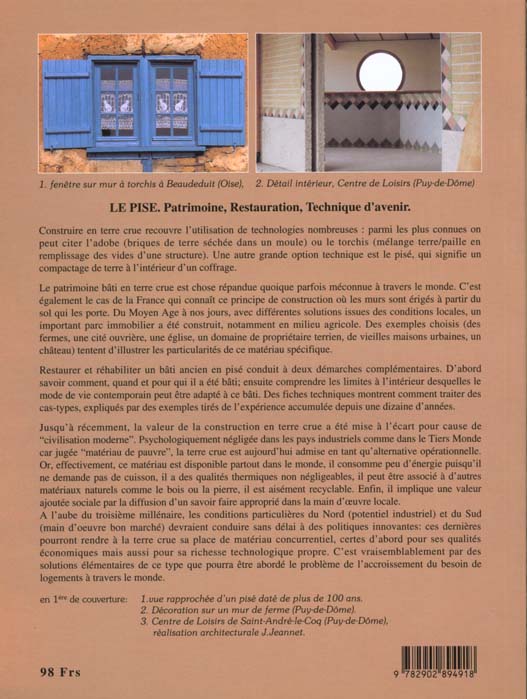 Quatrième de couverture de « LE PISE. PATRIMOINE, RETAURATION, TECHNIQUE D'AVENIR »