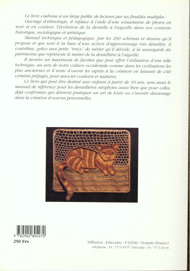Quatrième de couverture de « LA DENTELLE A L'AIGUILLE »