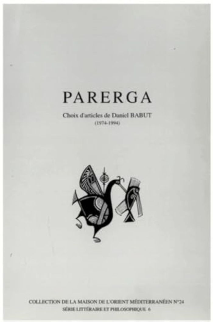 Couverture du livre « PARERGA - CHOIX D'ARTICLES (1974-1994) », librairie Les Contes Infusés à Corte