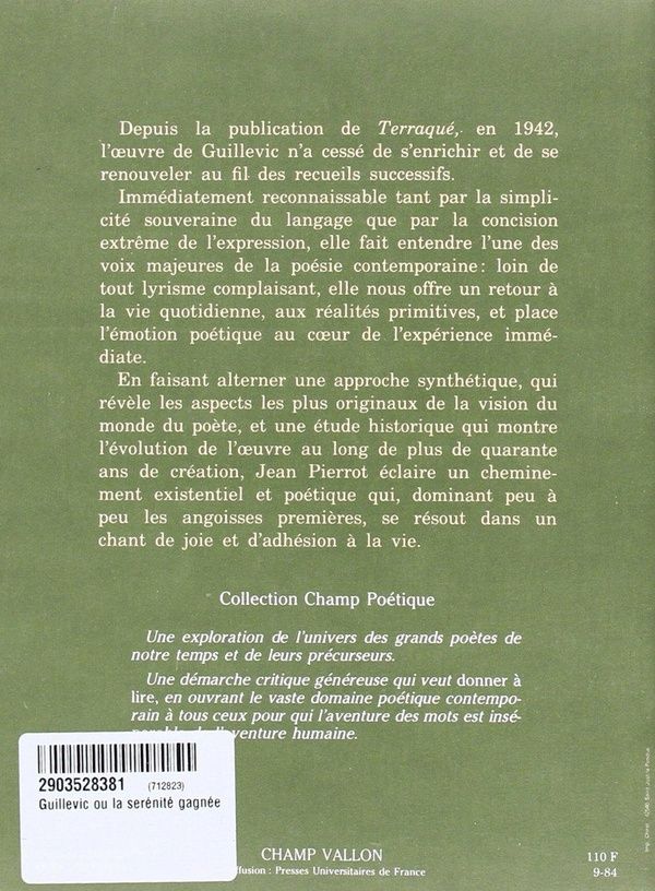 Quatrième de couverture de « GUILLEVIC OU LA SERENITE GAGNEE »