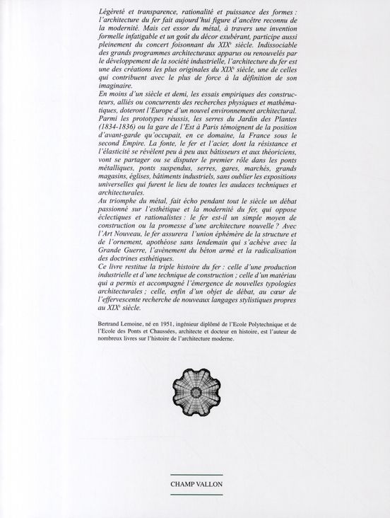 Quatrième de couverture de « L'ARCHITECTURE DU FER »