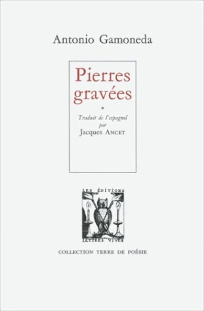 Couverture du livre « PIERRES GRAVEES » de Antonio Gamoneda, librairie Les Contes Infusés à Corte