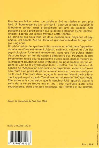 Quatrième de couverture de « LE TAO DE LA PSYCHOLOGIE - LA SYNCHRONICITE ET LA VOIE DU COEUR »
