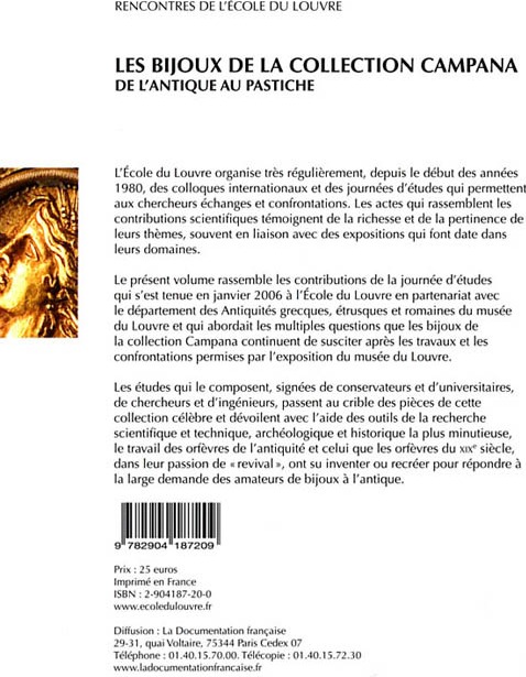 Quatrième de couverture de « BIJOUX DE LA COLLECTION CAMPANA. DE L'ANTIQUE AU PASTICHE »