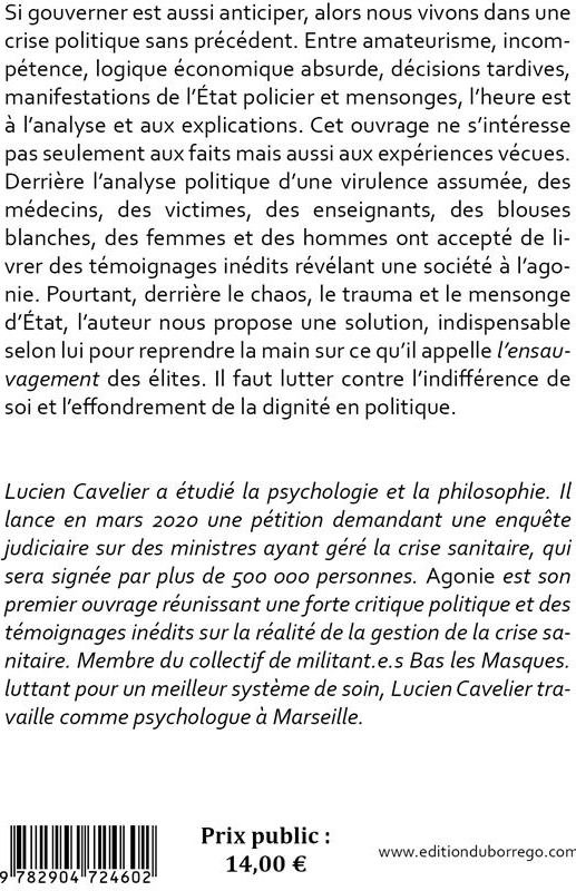 Quatrième de couverture de « AGONIE COVID-19 : CHRONIQUE D'UNE DECHEANCE POLITIQUE »