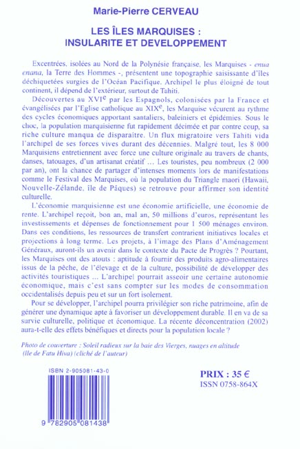 Quatrième de couverture de « LES ILES MARQUISES. INSULARITE ET DEVELOPPEMENT »