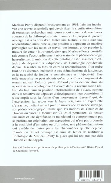 Quatrième de couverture de « DE L'ETRE DU PHENOMENE »