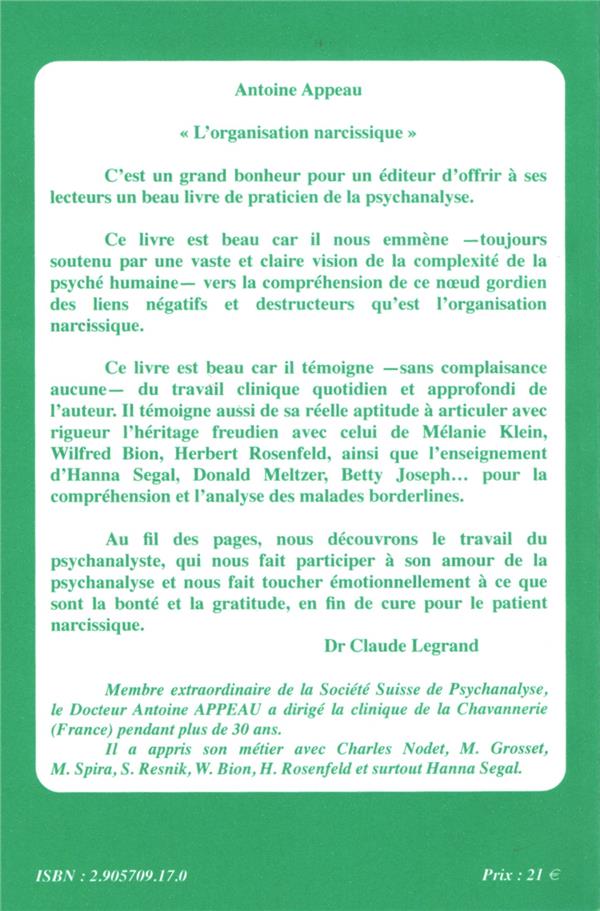 Quatrième de couverture de « ORGANISATION NARCISSIQUE »