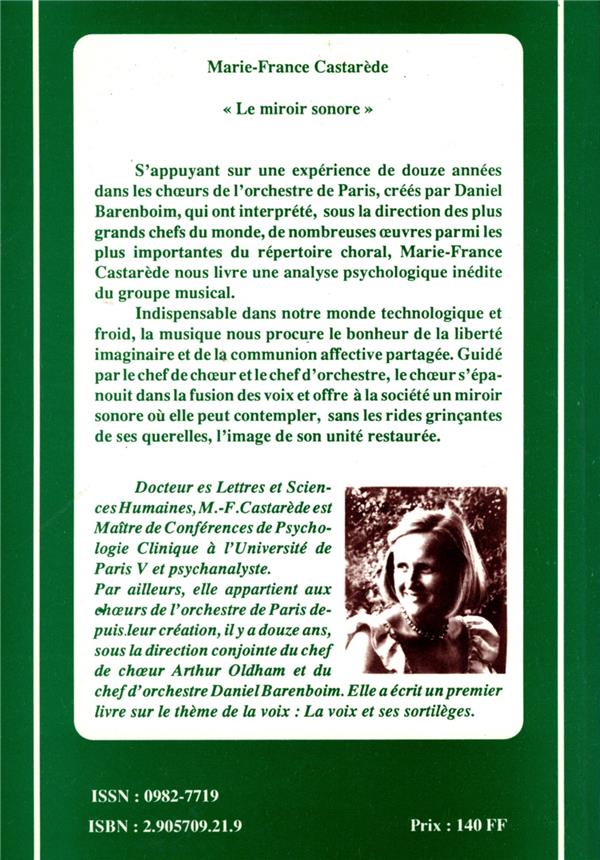 Quatrième de couverture de « MIROIR SONORE (LE) »