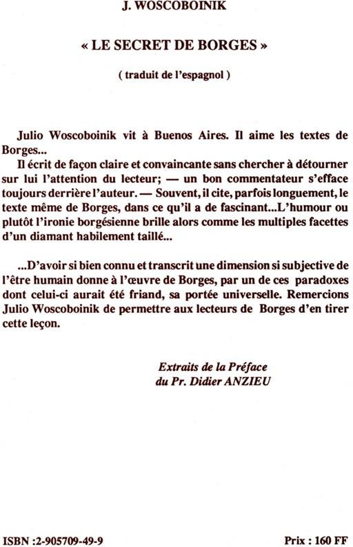Quatrième de couverture de « SECRET DE BORGES (LE) »
