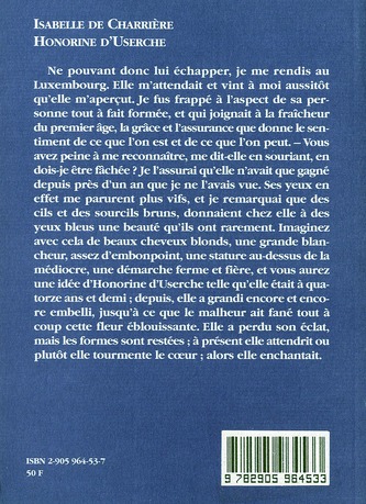 Quatrième de couverture de « HONORINE D'USERCHE »