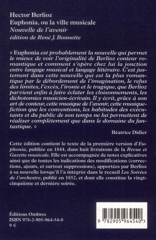 Quatrième de couverture de « EUPHONIA OU LA VILLE MUSICALE »