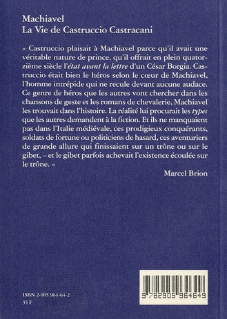 Quatrième de couverture de « LA VIE DE CASTRUCCIO CASTRACANI »