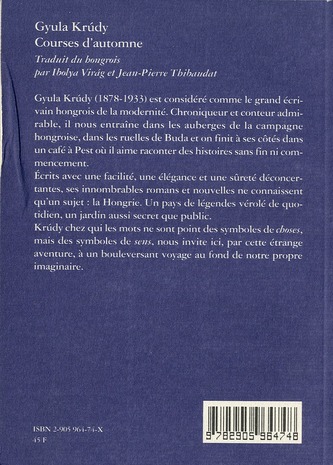 Quatrième de couverture de « COURSES D'AUTOMNE »