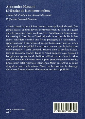 Quatrième de couverture de « L'HISTOIRE DE LA COLONNE INFAME »