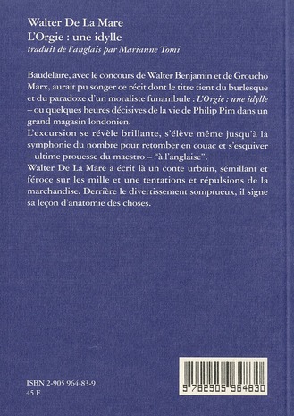 Quatrième de couverture de « L'ORGIE : UNE IDYLLE »