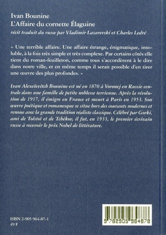 Quatrième de couverture de « L'AFFAIRE DU CORNETTE ELAGUINE »