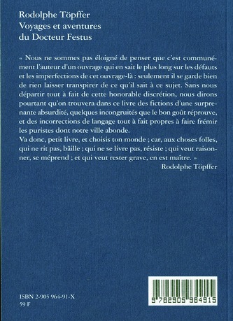 Quatrième de couverture de « VOYAGES ET AVENTURES DU DR FESTUS »