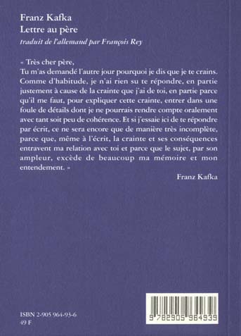Quatrième de couverture de « LETTRE AU PERE »
