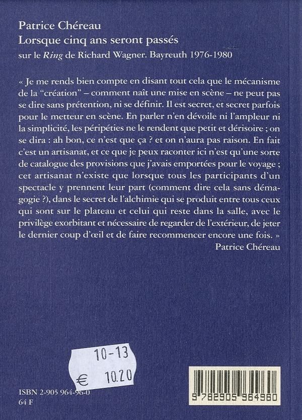 Quatrième de couverture de « LORSQUE CINQ ANS SERONT PASSES »