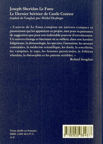 Quatrième de couverture de « LE DERNIER HERITIER DE CASTLE CONNOR »